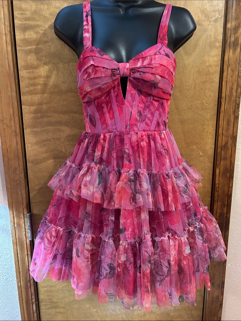 Pink Floral Tiered Ruffle Dress - Homecoming